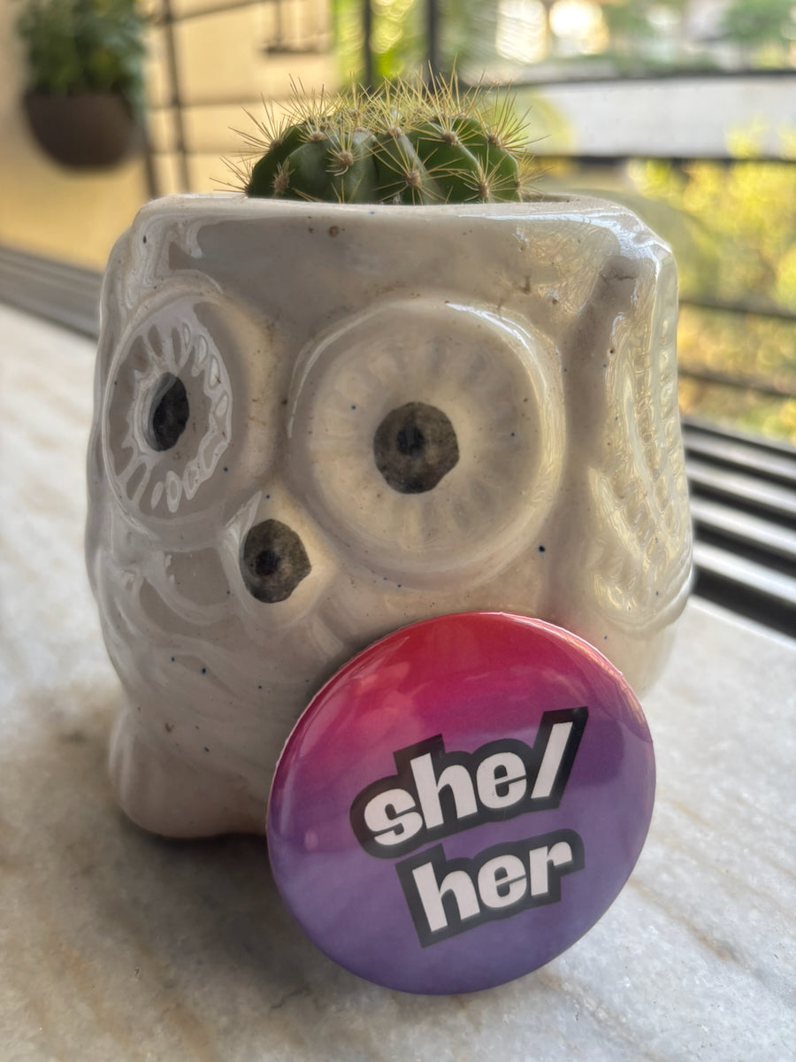 Pride She/her badge pin